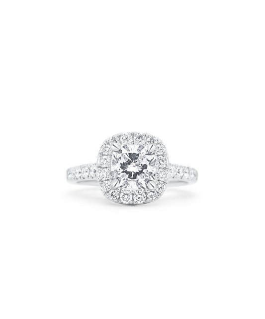 Classic Cathedral with Cushion Cut and Diamond Halo