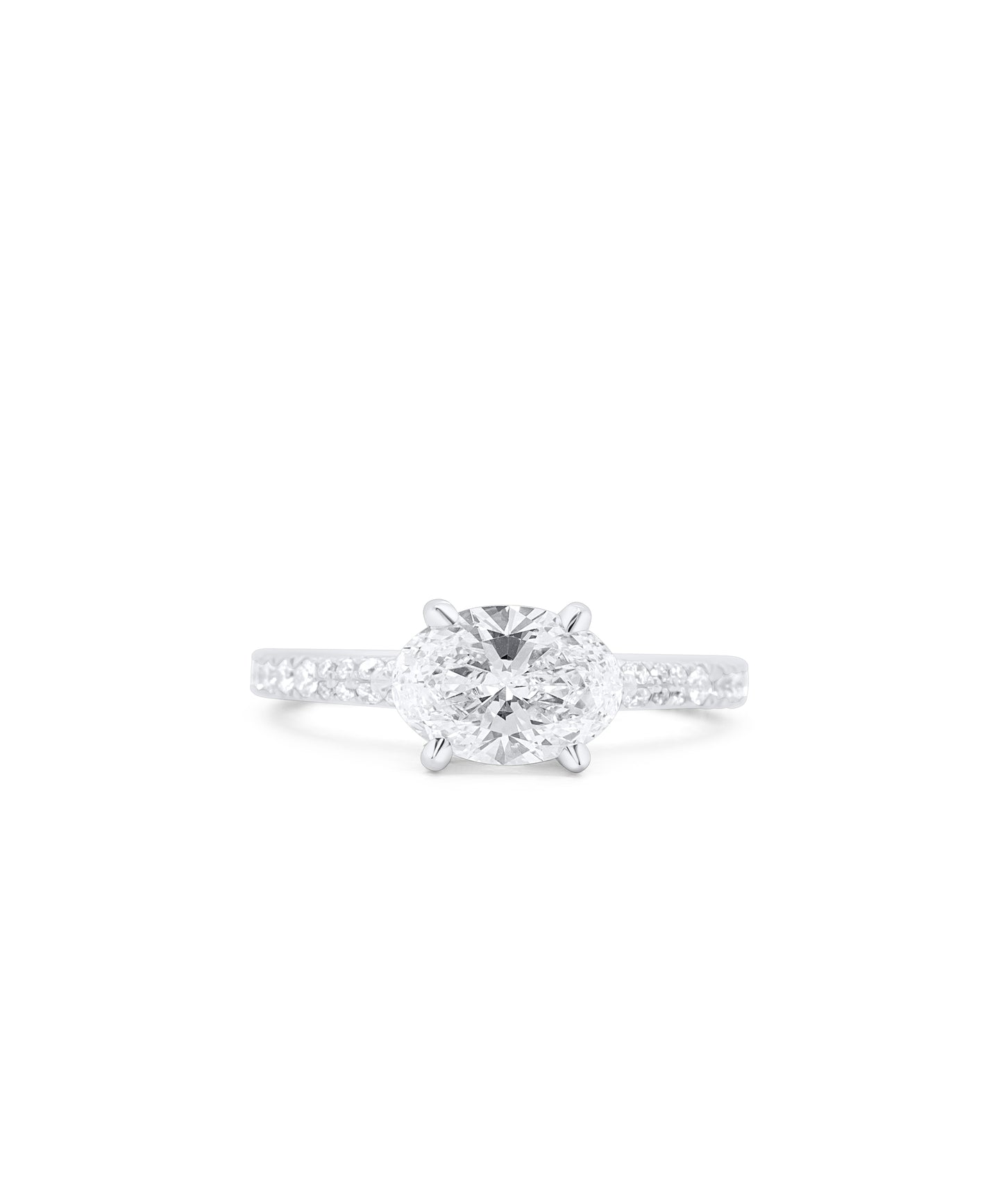 East West Oval Cut with Pave Diamond Band