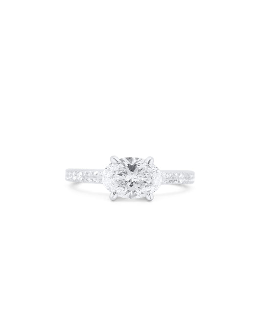 East West Oval Cut with Pave Diamond Band