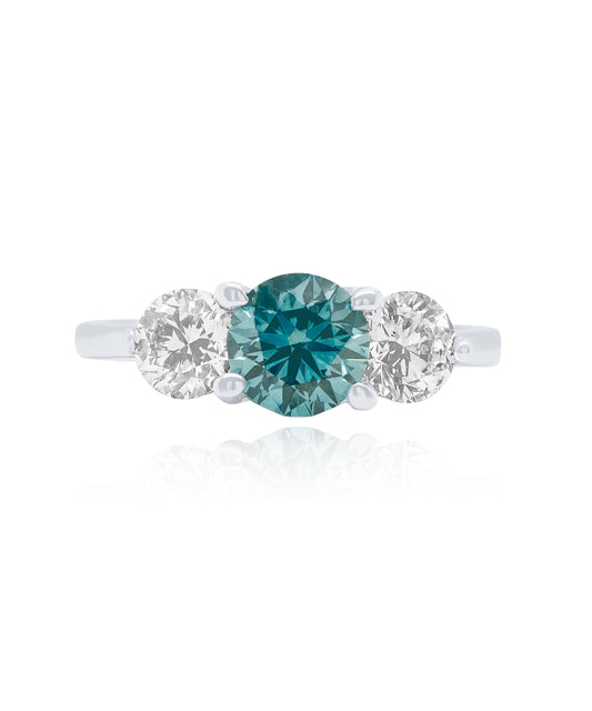 Blue Diamond Three Stone Ring