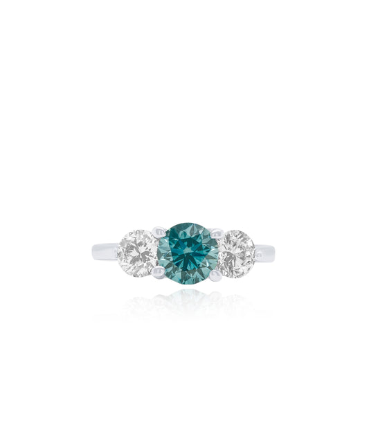 Blue Diamond Three Stone Ring