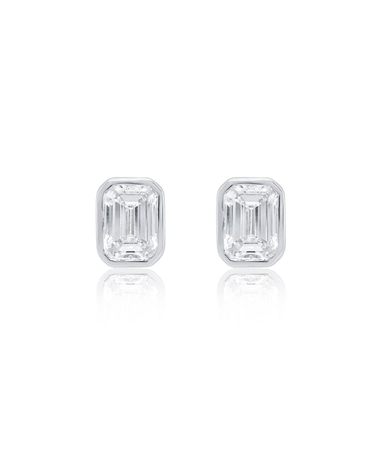 Mini Emerald Cut Diamond Studs