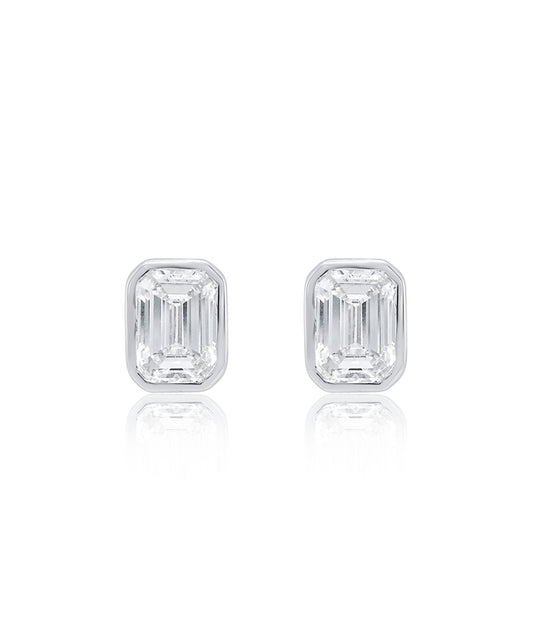 Mini Emerald Cut Diamond Studs