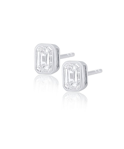 Mini Emerald Cut Diamond Studs