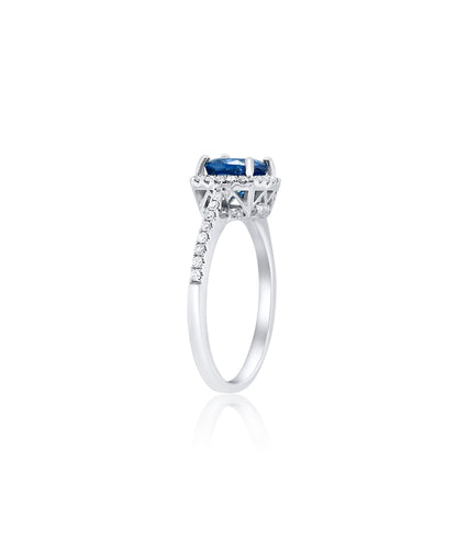 Cushion Cut Sapphire Cathedral Pave and Diamond Halo