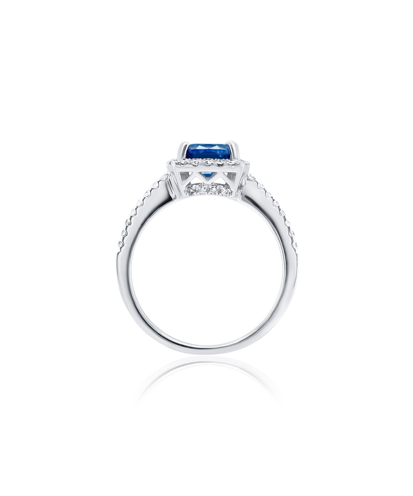Cushion Cut Sapphire Cathedral Pave and Diamond Halo