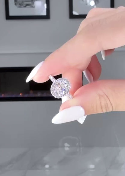 Oval Cut with Diamond Halo and Pave Diamond Band