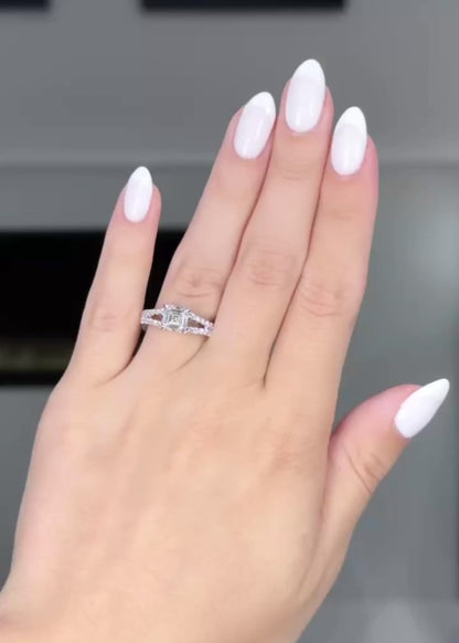 Asscher Cut Diamond with Split Shank Diamond Band