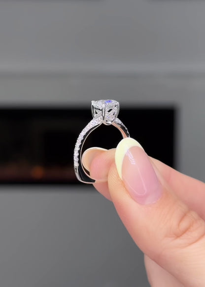 East West Oval Cut with Pave Diamond Band