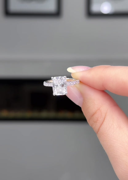 Elongated Cushion with Pave Diamond Band