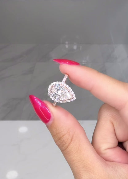 Pear Cut with Diamond Halo and Cathedral Pave