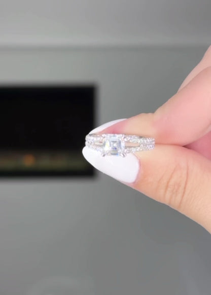 Asscher Cut Diamond with Split Shank Diamond Band