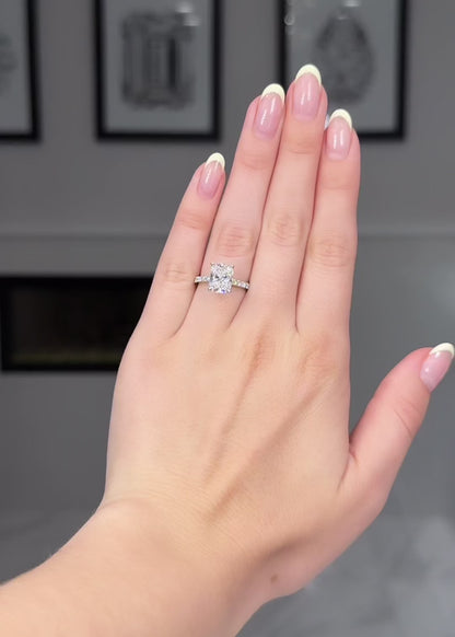 Elongated Cushion with Pave Diamond Band