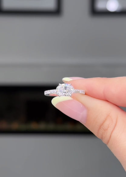 East West Oval Cut with Pave Diamond Band