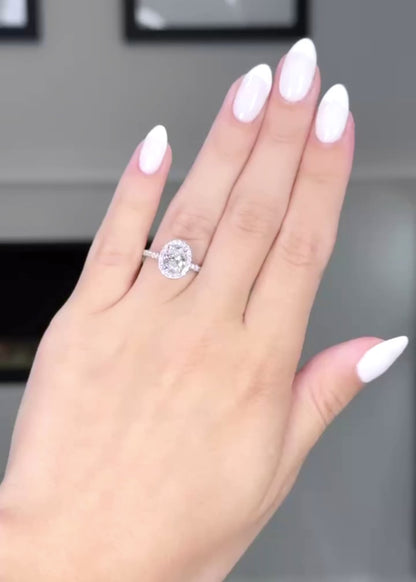 Oval Cut with Diamond Halo and Pave Diamond Band