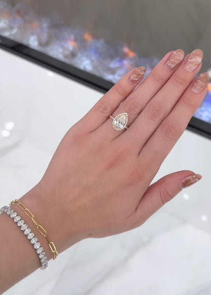 Pear Cut with Diamond Halo and Cathedral Pave