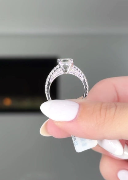 Asscher Cut Diamond with Split Shank Diamond Band
