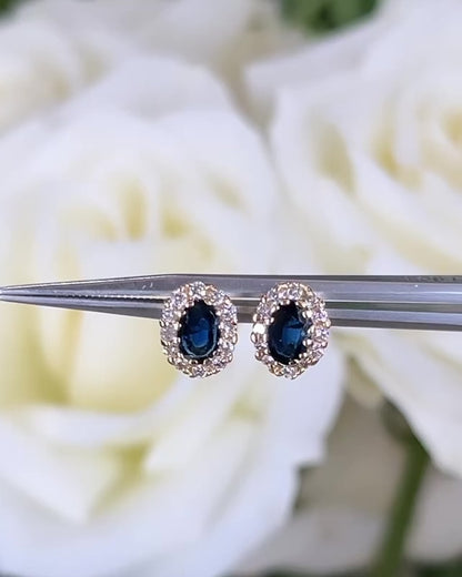 Elongated Sapphires with Diamond Halo