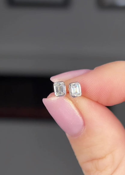 Mini Emerald Cut Diamond Studs